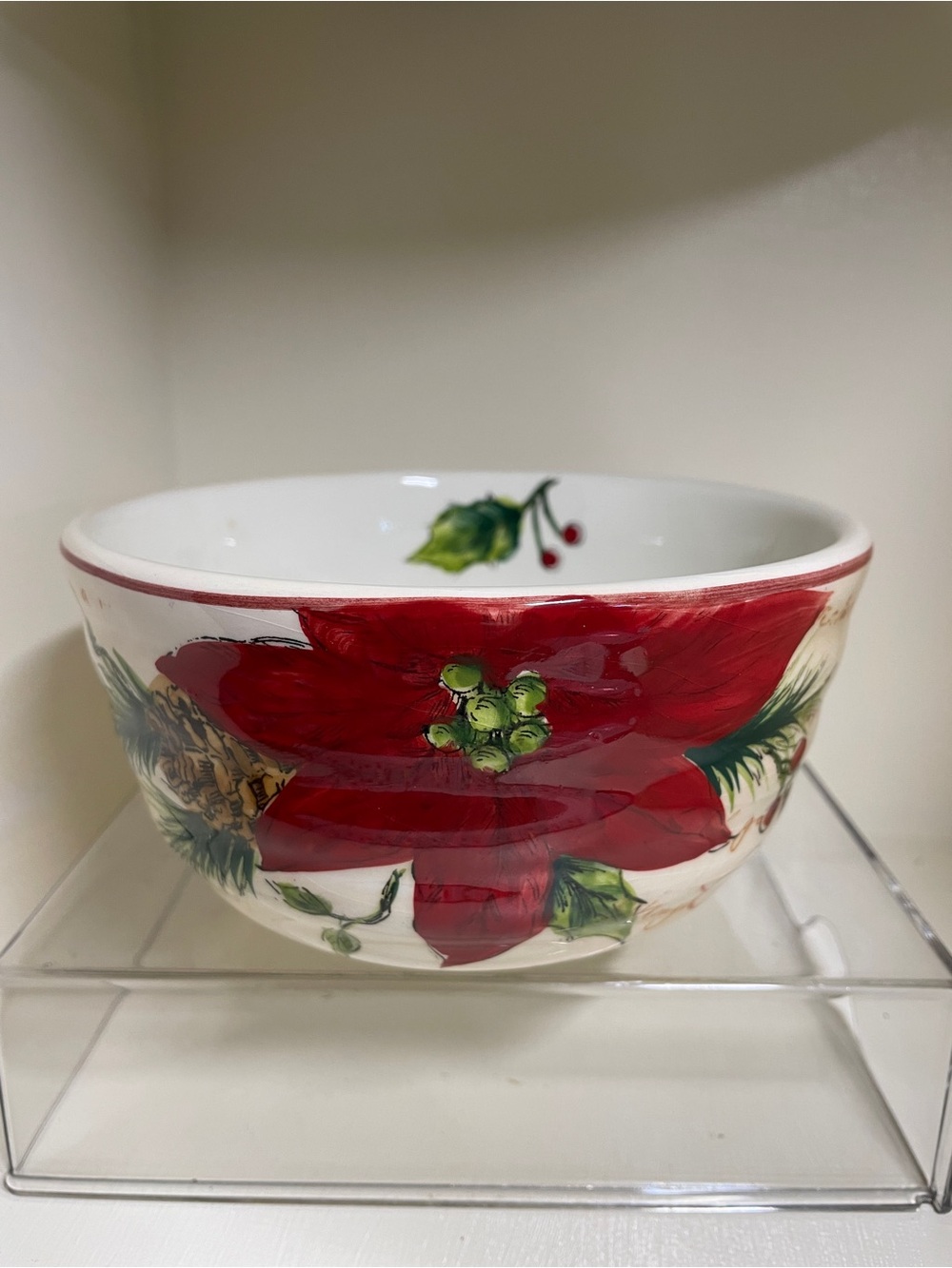 Maxcera Festive Poinsettia Ceramic Serving Bowl - Red & Green